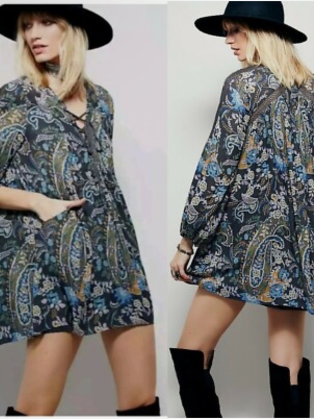 Free People Rain or Shine Mini Dress Tunic Bohemian Floral Paisley Print